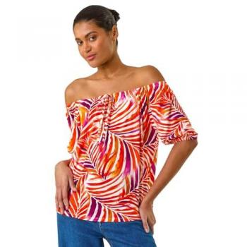 Rouge Print Floral – Haut Bardot en Élastique