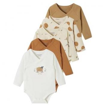 5-Pack Newborn Taupe Organic Cotton Bodysuits – 9M‑71CM