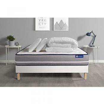Pack Dormir Matelas mémoire ACTIMEMO Pur 160x200cm 3zones de Confort + sommier KIT Blanc + 2 oreillers + Couette