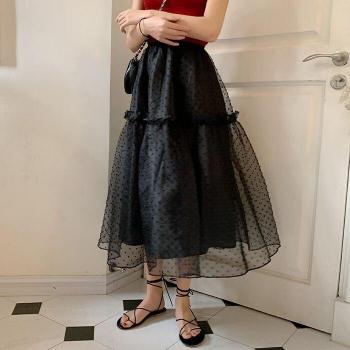 Falda Elegante de Cintura Alta, Estilo Coreano, Color Negro