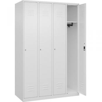 C+P Spind Classic PLUS – 4 Abteile – Verkehrsweiß – B 1200 mm – Bodengleitern – Zylinderschloss – 3 Garderoben