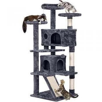 Yaheetech Cat Tree 139cm – 3 Scratching Posts, 2 Platforms & Condos (Grey)