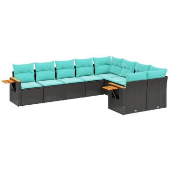 VidaXL Gartensofa 9‑Tage-Set: Rattan in Schwarz, mit Kissen