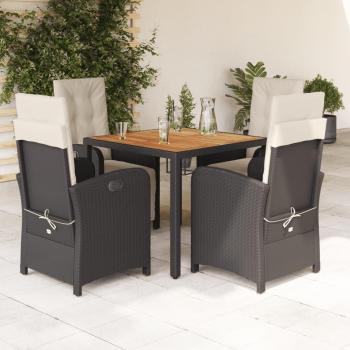 Set de comedor de jardín 5 piezas negro con cojines de Polyrattan