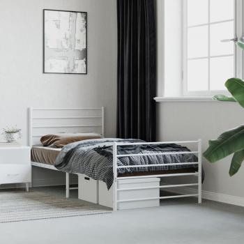 VidaXL Metal Bed Frame without Mattress, includes Footboard, White, Size 100x190cm (39.4x74.8)