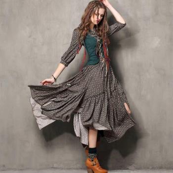 Women’s Boho Inspired Floral Cotton Dress with Embroidery