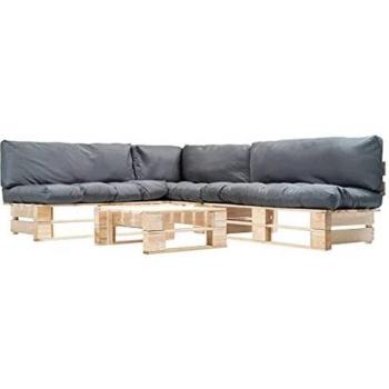 Divano da Giardino in Pallet 4 Pezzi con Cuscini Grigi