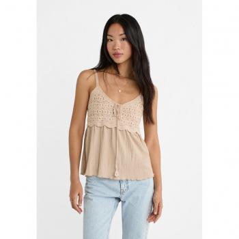 Stradivarius Stone Grey Crochet Top M