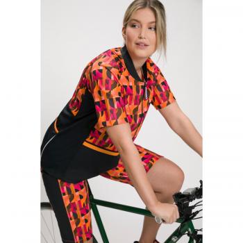 Maglia da ciclismo nera donna protezione UV 50+ collo alto mezze maniche taglia 56/58