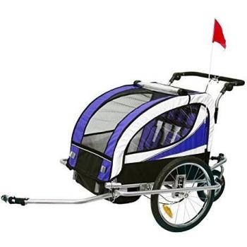 Remolque de Bicicleta HOMCOM para Niños 2 Plazas Violeta Rueda Delantera 360°