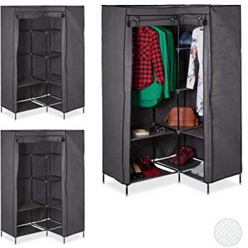 Triplet d'armoires angulaires – 8 étages, 2 tringles, 169 x 100 x 83 cm, tissu noir