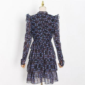 VGH Women's Puff Sleeve Mini Dress with Ruffles and High Waist