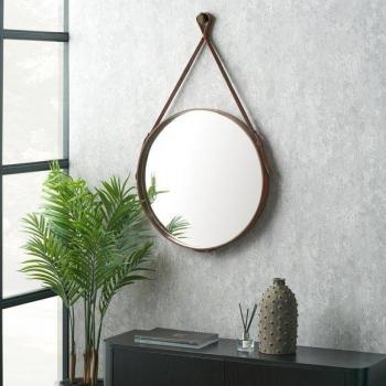 Pacific Lifestyle Leather Round Mirror, 101x60cm