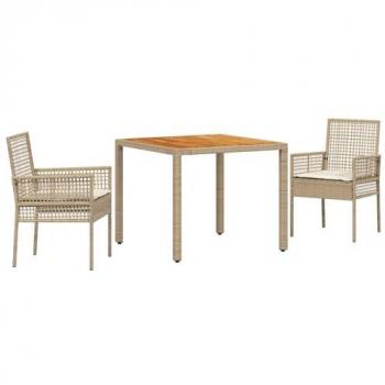 Tavolo da Giardino 3 Pezzi con Cuscini Beige Polyrattan
