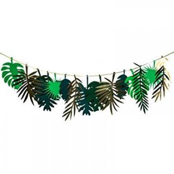 Guirlande En Carton : Feuilles Tropiques Dorées & Vert Nuancé – 2m
