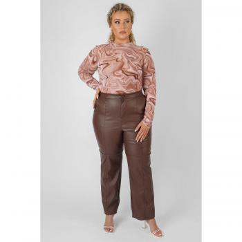 PU Seam Front Split Trousers in Chocolate