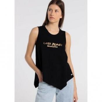 Top Slub Asimétrico Foil negro de Lois Jeans para mujer