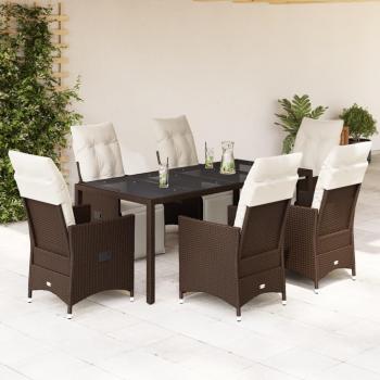 Conjunto de Bistrô para Jardim 7 Peças com Almofadas Castanho