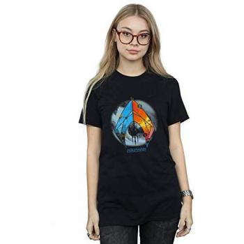 Aquaman Tropical Graphic Boyfriend Top – Black, Women’s Size