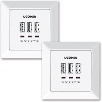 UCOMEN 3.1A USB-Wandsteckdose, 3 Anschlüsse, weiß