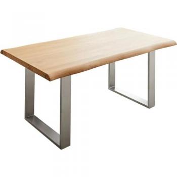 Table Live-Edge 160x90 – Chêne Nature et Acier Inoxydable (Delife)