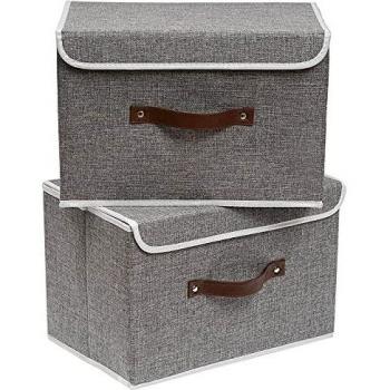Linen Fabric Clothing Shelf Basket Bins Toy Box For Clothes