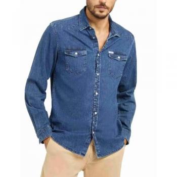 Blue Cotton Men Shirt
