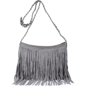 Bolso Bandolera para Mujer en Cuero PU con Detalle de Flecos, Correa Ajustable suave, Estilo étnico Sólido