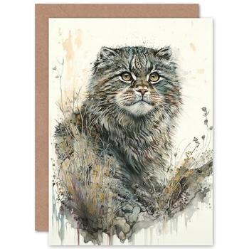 Artery8 Pallas Cat in Blossoms Birthday Card – Watercolor Art