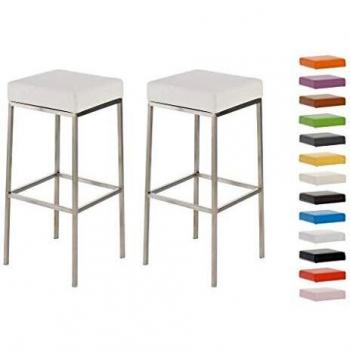 Set de 2 Taburetes de Bar Montreal Altura 85 cm Simil Cuero Blanco Acero Inoxidable