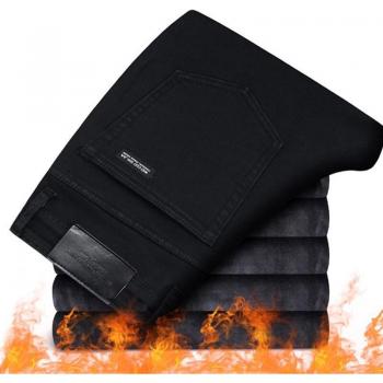 Men's Thick Warm Black Velvet Jeans