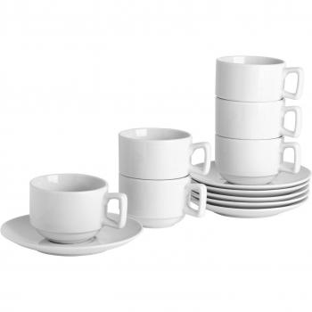 Argon Tableware 24 Piece Classic White Stacking Teacup & Saucer Set