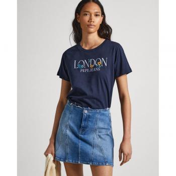 Pepe Jeans T‑shirt con morbido velluto blu marino, S