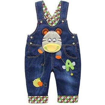 DEBAIJIA Baby Denim Overall mit Nilpferd‑Print – Jungen & Mädchen, Hosenträger, Gr. 73 (Deutsche 68/74)