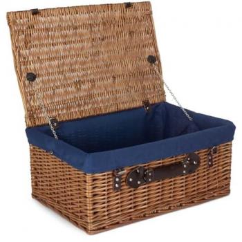 Cotton-Lined Wicker 56cm Double-Picnic Hamper in Blue
