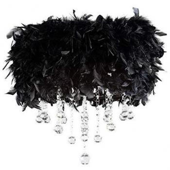 Ibis 3-Bulb Flush Mount Ceiling Light, Black Feather Shade, Polished Chrome