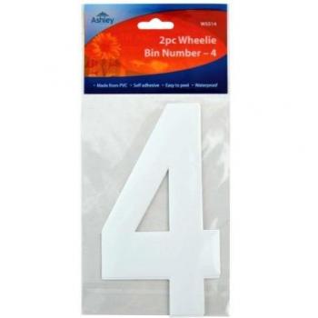 White Self Adhesive Wheelie Bin Numbers No.4 Ashley Dustbin Number Stickers