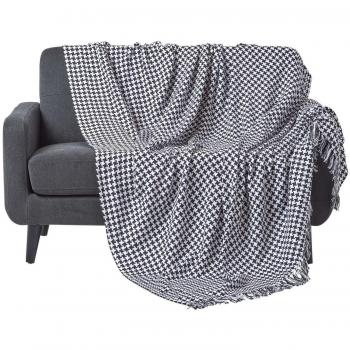 Black Houndstooth 100% Cotton Bedspread Throw, 225cm x 255cm