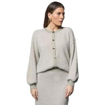 Mid‑Size Ivory Metallic Tucked Cardigan