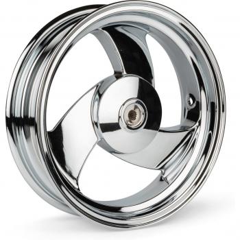 MBK Booster 13/3,5″ Chrom‑Speicherfelge – Rückseite (Yamaha BW’s)