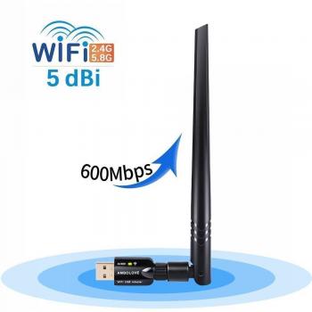 AMBOLOVE 5DBi Wifi Dongle Antenne 600Mbit/s Dualband USB WIFI Adaptor