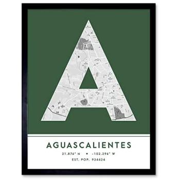 Modern Aguascalientes Map with Bold Lettering Poster