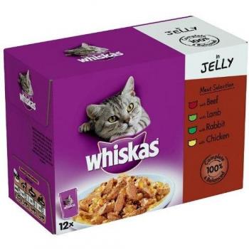 Whiskas 1+, Wet Food for Adult Cats, Meaty Selection in Jelly, 12 x 100 g