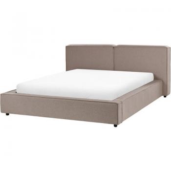 5ft 3” King Size Light Brown Poly Upholstered Bed – Beliani Slatted Frame