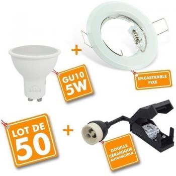 50 Stück LED Einbau-Spotlights – Weiß fest, GU10 5 W, 4000 K Neutralweiß (ECLAIRAGE)