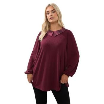 Curve Red Check Collared Ribbed Top