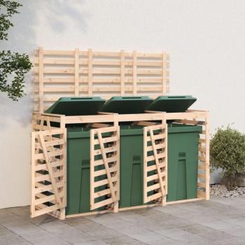 Hangar à poubelles triple bois pin avec couvercle
