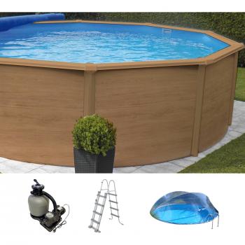 KWAD Rundpool »Wood Design CABRIO DOME sandfarbene Innenfolie«