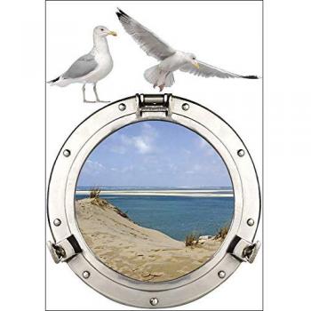 Sticker Fenêtre Hublot 3D Plage 68 cm X 48 cm