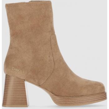 Chika10 Botines de tejido para mujer con tacón medio